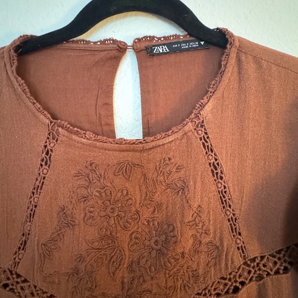 Zara Brown Smocked Tiered Sundress with Bishop Sleeves - Picture 6 of 8